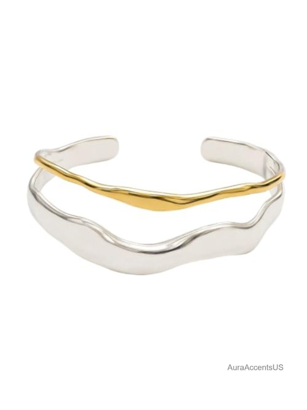 Mixed Metal Two Tone Cuff Bracelet Chunky Hammered Copper Adjustable Bangle